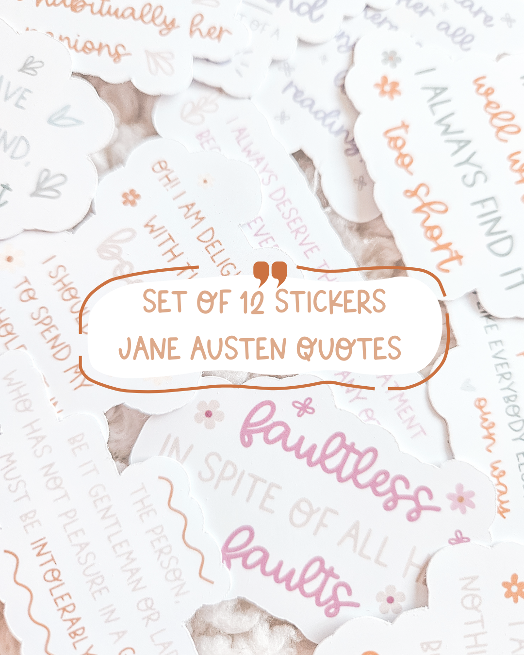12x Literary Quote Matte Stickers | Set of Jane Austen Quote Stickers | Cosy Classics