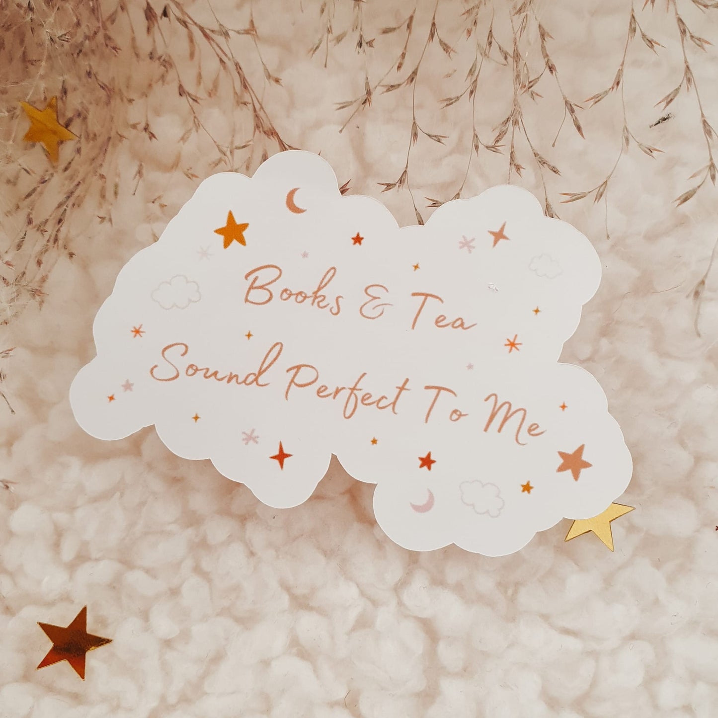 Books & Tea Sound Perfect To Me Glossy Sticker | Books and Coffee Sound Perfect To Me Glossy Sticker | Bookish Stickers | Cosy Stickers