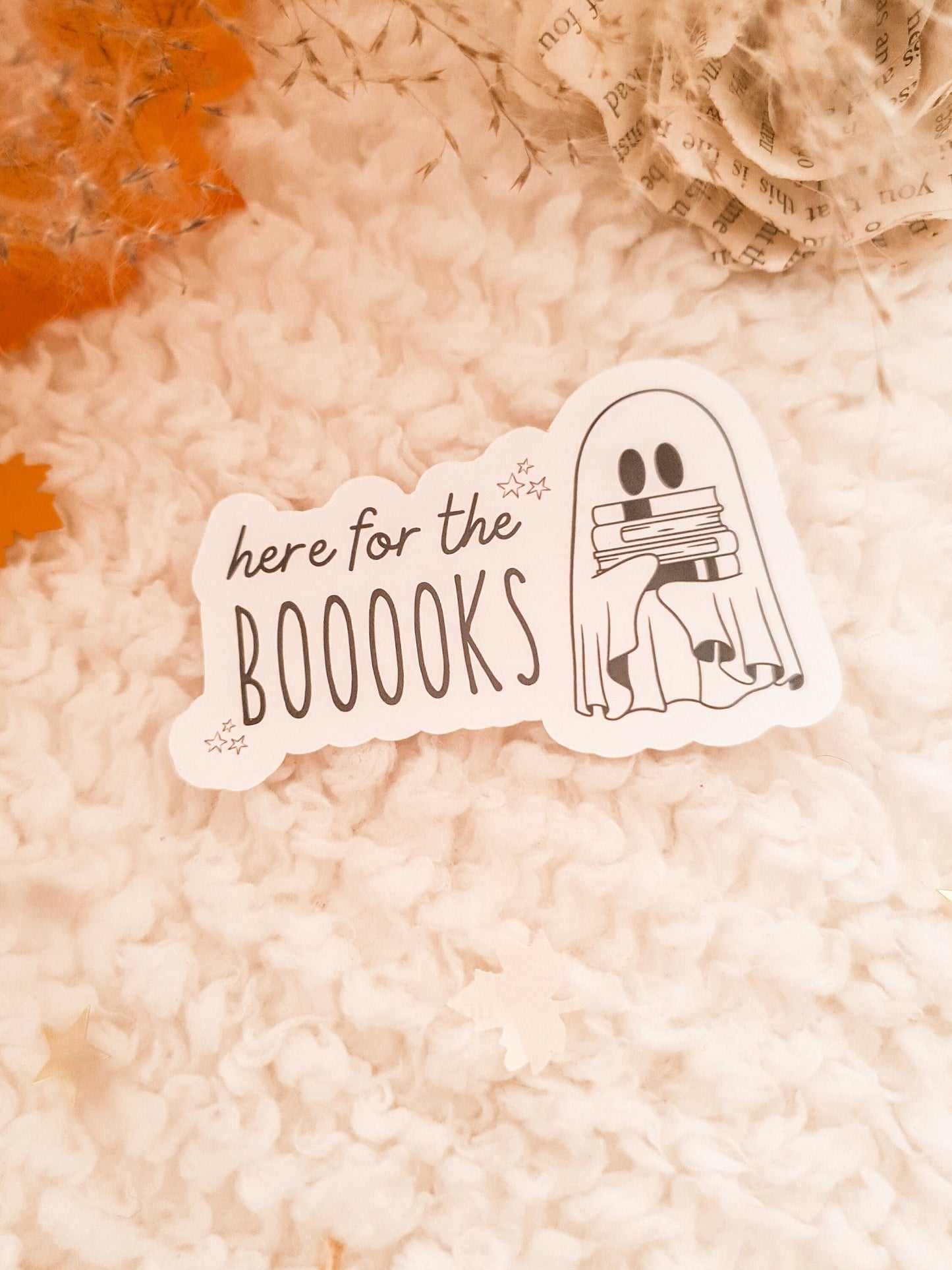 Here For The Booooks Glossy Sticker | Cute Halloween Ghost Glossy Sticker | Bookish Stickers | Cosy Stickers | Ghostie Stickers