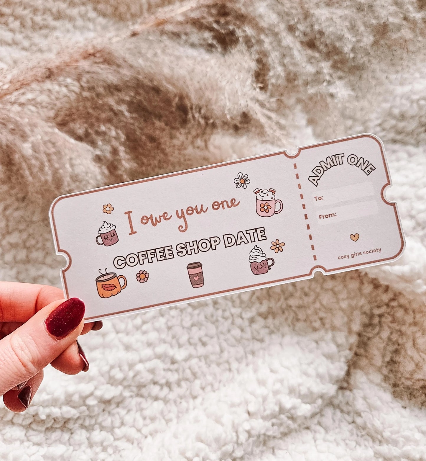 Bookshop and Coffee Shop Date Ticket | Gift Ticket | Bookish Gift | I Owe You