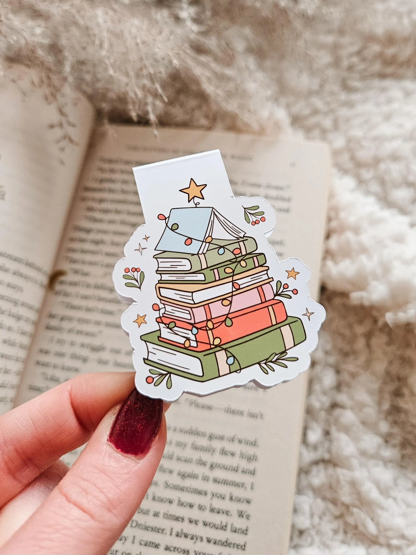 Magnetic Bookmark Christmas Book Stack