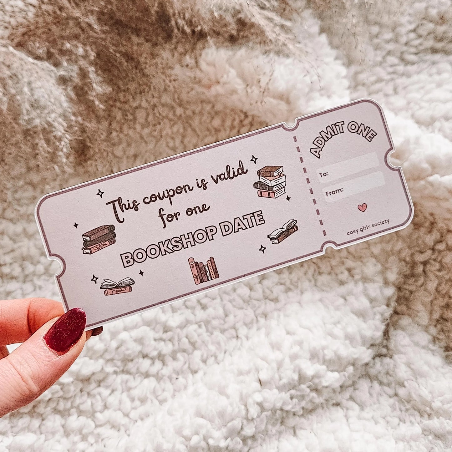 Bookshop and Coffee Shop Date Ticket | Gift Ticket | Bookish Gift | I Owe You