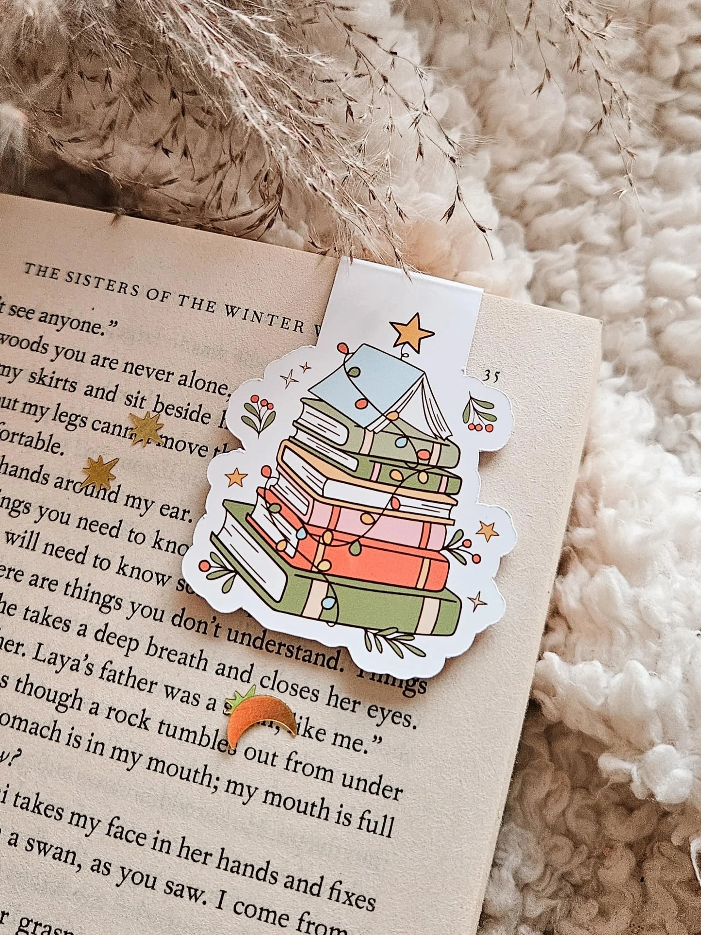 Magnetic Bookmark Christmas Book Stack