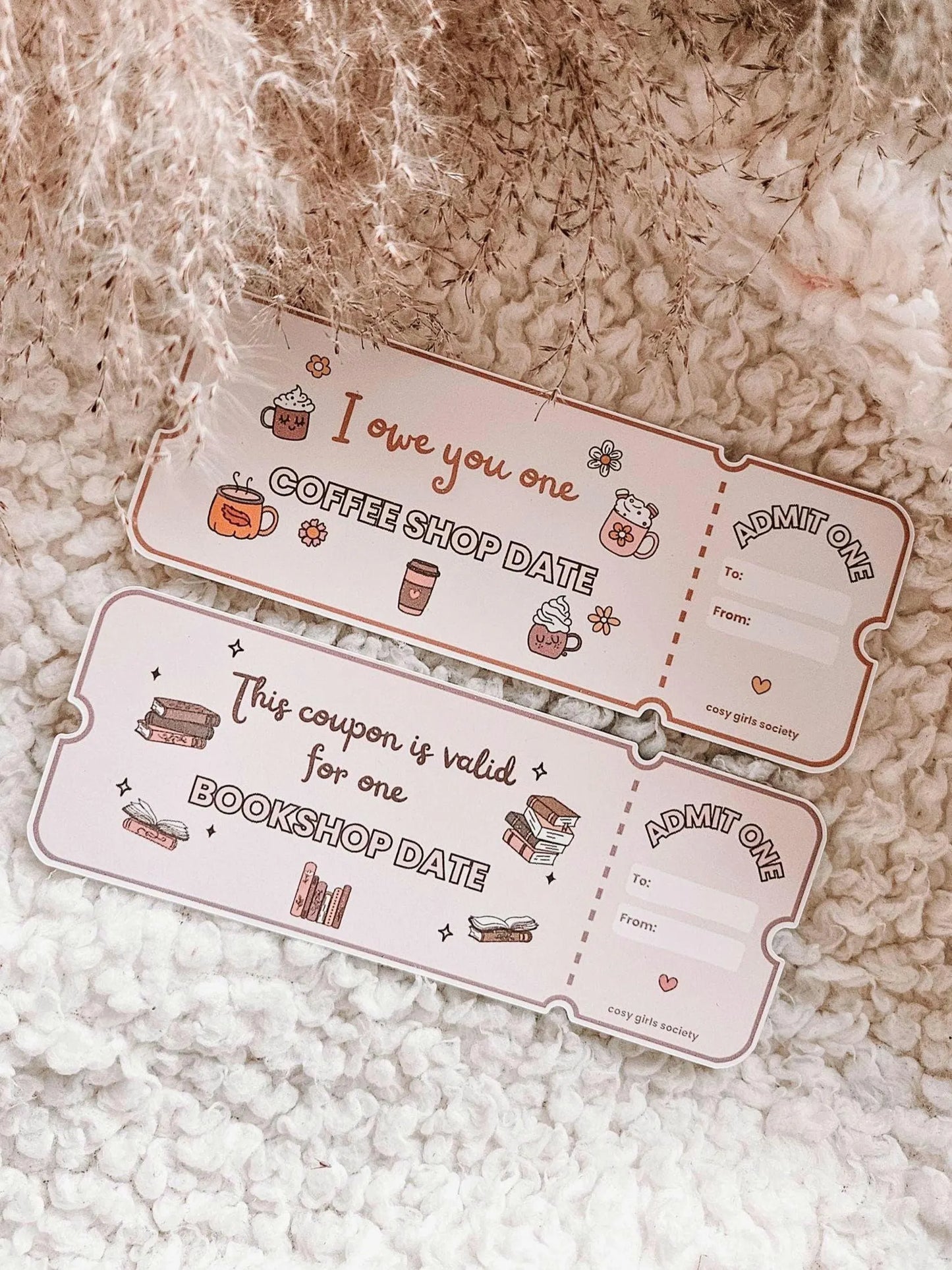 Bookshop and Coffee Shop Date Ticket | Gift Ticket | Bookish Gift | I Owe You