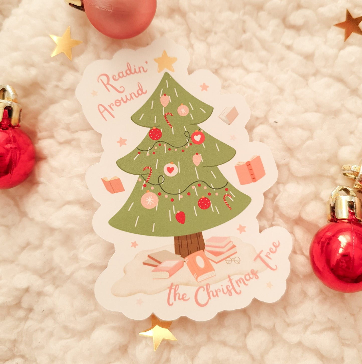 Readin' around the Christmas tree sticker | Bookish Stickers | Cosy Stickers